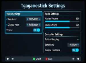 Tgagamestick settings screen